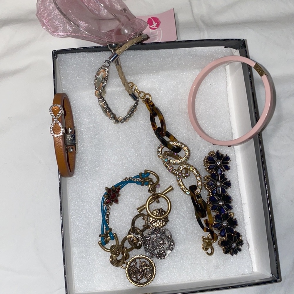 Assortment of J.Crew beacelets. Lucky Brand turquoise charm bracelet, like new